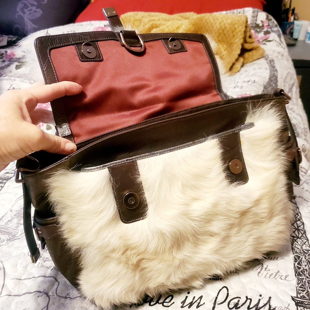 COACH Specialty Product: Fur Bag. Rich burgundy with cream fur accents. RARE! - Picture 7 of 16